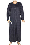 Hesna Kadın Nurel Büyük Beden Kışlık Kare Çıtçıtlı Lacivert Pardesü