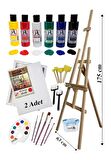 Akrilik Boya Resim Seti Südor Monalisa 6 Ana Renk 70 ml Akrilik Boya 2 Tuval 35x50 Fırça Spatula Şövale 
