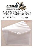 A3 Çıtçıtlı Dosya Şeffaf 5 Adet A-3 Çıtçıtlı Zarf Dosya Transparan 47x33.5 cm Büyük Boy Çıtçıtlı Dosya