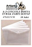 A3 Çıtçıtlı Dosya Şeffaf 10 Adet A-3 Çıtçıtlı Zarf Dosya Transparan 47x33.5 cm Büyük Boy Çıtçıtlı Dosya