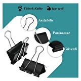 Çelik Kıskaç Klips 51 mm 12 Adet 1 Paket Metal Mandal Binder Clips Kıska 240 Sayfa Kapasiteli Çok Amaçlı Kullanım