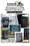 Çöp Kovası Paslanmaz Çelik Siyah Fileli 1 Adet Ofis Büro Okul vb.Çöp Kovası Metal Delikli Kolay Kullanım
