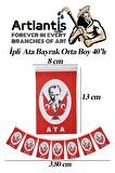 İpli Ata Bayrak Orta Boy 40'lı 8x13cm 1 Paket Atalı Bayrak Kağıt İpli Sıralı Ayyıldız Bayrak Sınıf Süsü Okul Bayram