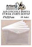 A5 Çıtçıtlı Dosya Şeffaf 10 Adet A-5 Çıtçıtlı Zarf Dosya Transparan 17x22.5 cm Küçük Boy Çıtçıtlı Dosya