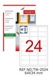 Bilgisayar Etiketi Tw-2024 64x34 mm 100 Lü Lazer Etiket 1 Paket Tanex Davetiye Kargo Koli Kutu Etiketi