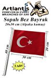 Sopalı Bez Bayrak 20x30 Cm 5 Adet Saplı Bayrak Ay Yıldız Plastik Çıtalı 20*30 Bez Bayrak Mill Bayram Kutlama