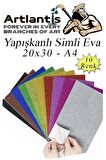 Simli Yapışkanlı Eva A4 20x30 cm 10 Renk 1 Paket Simli Yapışkanlı Eva Süngeri 10'lu Okul Kreş Anasınıfı Elişi Etkinlikleri