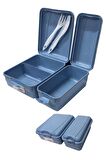 Beslenme Kutusu 2 Bölmeli Mavi Renk 1 Adet Yemek Saklama Kabı Beslenme Çantası 17x22 cm