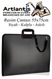 Siyah Resim Çantası Fermuarlı Kulplu 55x75 cm 1 Adet Teknik Resim Dosya Çantası 50x70 cm Askılı Proje Çantası Okul Sınıf