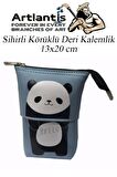 Körüklü Kalemlik Panda 1 Adet Mavi Renk Sihirli Körüklü Deri Kalemlik Kalem Çantası Sevimli Panda Kalem Kutusu