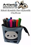 Körüklü Kalemlik Panda 1 Adet Mavi Renk Sihirli Körüklü Deri Kalemlik Kalem Çantası Sevimli Panda Kalem Kutusu