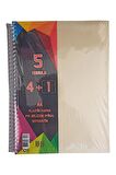 4+1 Ayraçlı Defter 5 Konulu 125 Yaprak 1 Adet 4 Kareli 1 Çizgili Spralli Plastik Kapak Seperatörlü