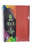 5+1 Ayraçlı Defter 6 Konulu 150 Yaprak 1 Adet 5 Kareli 1 Çizgili Spralli Plastik Kapak Seperatörlü