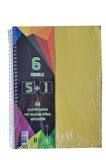 5+1 Ayraçlı Defter 6 Konulu 150 Yaprak 1 Adet 5 Kareli 1 Çizgili Spralli Plastik Kapak Seperatörlü