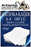 A4 Sertifika Kağıdı Kalın 100 Adet Gramajlı Fotokopi Kağıdı 160 gr Tüm Yazıcılara Uyumlu 21x29.7 cm Kalın Baskı Kağıdı