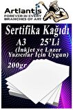 A3 Sertifika Kağıdı Kalın 25 Adet Gramajlı Fotokopi Kağıdı 200 gr Tüm Yazıcılara Uyumlu 29.7x42 cm Kalın Baskı Kağıdı