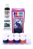 Cam Boyası 10 Renk 15 ml ve Siyah Kontur Boyası 1 Paket Fırça 3 Adet Cam Vitray Boyama Seti Cam Boyama Seti