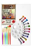Akrilik Boya Hobi Boyama Seti 1 Paket 25x35 cm Tuval 12 li Akrilik Boya Tüp Resim Paleti Fırça Seti 6 lı 