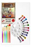 Akrilik Boya Hobi Boyama Seti 1 Paket 35x50 cm Tuval 12 li Akrilik Boya Tüp Resim Paleti Fırça Seti 6 lı