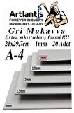 A4 Mukavva Gri 1.0mm 20 Adet 1 Paket 21x29,7 cm A-4 Mukavva 1,0 mm Kalınlığında A-4 Mukavva