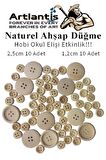 Düğme Naturel Ahşap 60 Adet 1 Paket Okul Kreş Sanat Etkinlik Anasınıfı 1,2cm 50 Adet 2,5cm 10 Adet