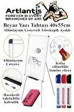 Ayaklı Beyaz Yazı Tahtası 40x55 cm Teleskobik Ayaklı 1 Adet Alüminyum Kolay Silinebilir Ergomik Beyaz Yazı Tahtası