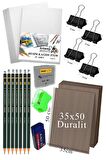 Karakalem Eskiz Çizim Seti Durolit Seti 35x50 cm 1 Paket Resim Kağıdı Dereceli Kalem Seti Hamur Silgi Sınav Silgisi