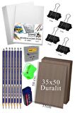 Karakalem Eskiz Çizim Seti Durolit Seti 35x50 cm 1 Paket Resim Kağıdı Faber Dereceli Kalem Seti Hamur Silgi Sınav Silgisi