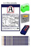 Eskiz Defteri A4 50 Yaprak Karakalem Çizim Seti Hamur Silgi Faber Castell Dereceli Kalem Hobi Tasarım Seti