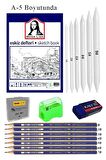 Eskiz Defteri A5 50 Yaprak Karakalem Çizim Seti Gölgelendirme Kalemi Hamur Silgi Faber Castell Dereceli Kalem Hobi Tasarım Seti