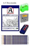 Eskiz Defteri A5 50 Yaprak Karakalem Çizim Seti Gölgelendirme Kalemi Hamur Silgi Faber Castell Dereceli Kalem Hobi Tasarım Seti