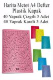 Defter Plastik Kapak A4 40 Yaprak Çizgili 3 Adet ve 40 Yaprak Kareli 3 Adet Harita Metod Defter