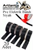 Siyah Elektrik Bandı 20 Adet Pvc İzolo Bant Elektrikçi Bandı Su Geçirmez Isıya Dayanıklı Yalıtım Bandı
