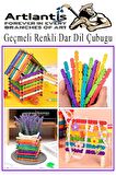 Renkli Geçmeli Dil Çubuğu Dar 100 lü 1 Paket Çentikli Tırtıklı Geçirmeli Eklemeli Renkli  Dondurma Çubuğu Kesik Uçlu Ahşap Çubuk
