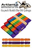 Renkli Geçmeli Dil Çubuğu Dar 150 li 1 Paket Çentikli Tırtıklı Geçirmeli Eklemeli Renkli  Dondurma Çubuğu Kesik Uçlu Ahşap Çubuk