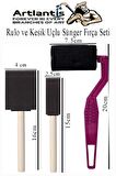 Rulo ve Kesik Uçlu Sünger Fırça Seti 1 Paket Akrilik Boya Yağlı Boya Guaj Boya Sulu Boya Sanatsal