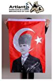 Atatürk Baskılı Türk Bayrağı 50x75 cm 1 Adet Bayraklı Atatürk Posteri Dijital Baskı Raşel Kumaş İç ve Dış Ortama Uygundur
