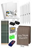Karakalem Eskiz Çizim Seti Durolit Seti 50x70 cm 1 Paket Pastel Dağıtıcı Kalem Resim Kağıdı Dereceli Kalem Seti Hamur Silgi Sınav Silgisi