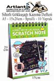 Sihirli Gökkuşağı Kazıma Defteri A5 15x20 cm 1 Paket 10 Sayfa Scratch Note Spralli Siyah Sihirli Resim Defteri