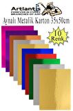 Metalik Aynalı Fon Kartonu 10 Renk 35x50 cm 1 Paket Okul Sınıf Dekoratif Pırıltılı Folyo Kağıt