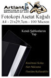 Asetat Kağıdı Pvc A4 100 Adet 100 Micron Fotokopi Asetatı Şeffaf A4 Kağıdı 21x29,7 Projektör Tepegöz