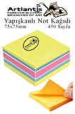 Yapışkanlı Not Kağıdı 4 Renk 450 Sayfa 1 Paket Havai Küp Blok Yapışkanlı Postit 75x75 mm Renkli 