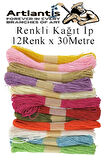 Kağıt İp 12 Renk 1 Paket Kraft Kağıt İp 12 li 30 Metre Hobi Hediye Paketleme Kağıt İp