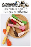 Kağıt İp 12 Renk 1 Paket Kraft Kağıt İp 12 li 30 Metre Hobi Hediye Paketleme Kağıt İp