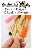 Kağıt İp 12 Renk 1 Paket Kraft Kağıt İp 12 li 30 Metre Hobi Hediye Paketleme Kağıt İp