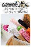 Kağıt İp 12 Renk 1 Paket Kraft Kağıt İp 12 li 30 Metre Hobi Hediye Paketleme Kağıt İp