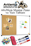 Çift Fonksiyonlu Yazı Tahtası ve Mantar Pano 60x90 cm 1 Adet Alüminyum Çerçeveli Yazı Tahta Kalemi ve Silgisi Harita Çivisi