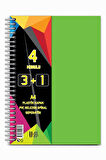 3+1 Ayraçlı Defter 4 Konulu 100 Yaprak 1 Adet 3 Kareli 1 Çizgili Spralli Plastik Kapak Seperatörlü