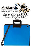 Resim Çantası 35x50 cm Resim Defteri Palet Fırça Seti 1 Paket Mavi Resim Proje Çantası Fermuarlı Kulplu 37x54 cm