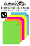 Neon Fosforlu Renkli A3 Fotokopi Kağıdı 50 li 1 Paket 50 Adet Fosforlu 5 Renk Parlak Canlı Renkler Fotokopi Kağıdı